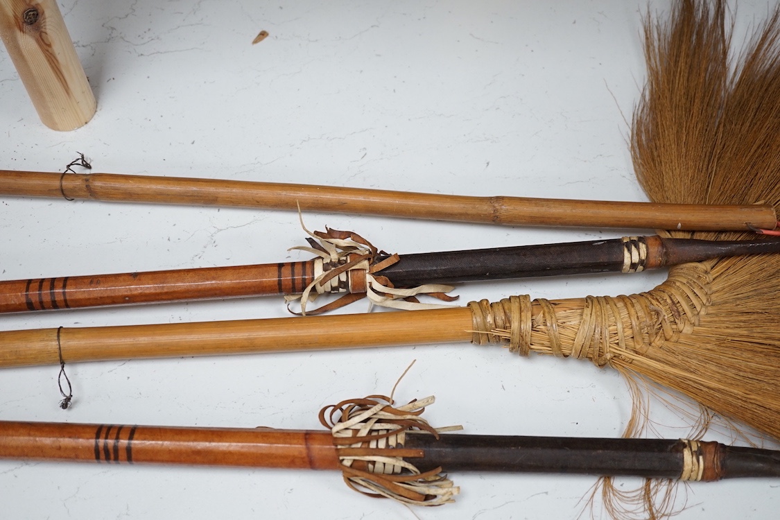 A collection of horn and silver handled walking sticks, a whip and shooting stick. Longest 94cm